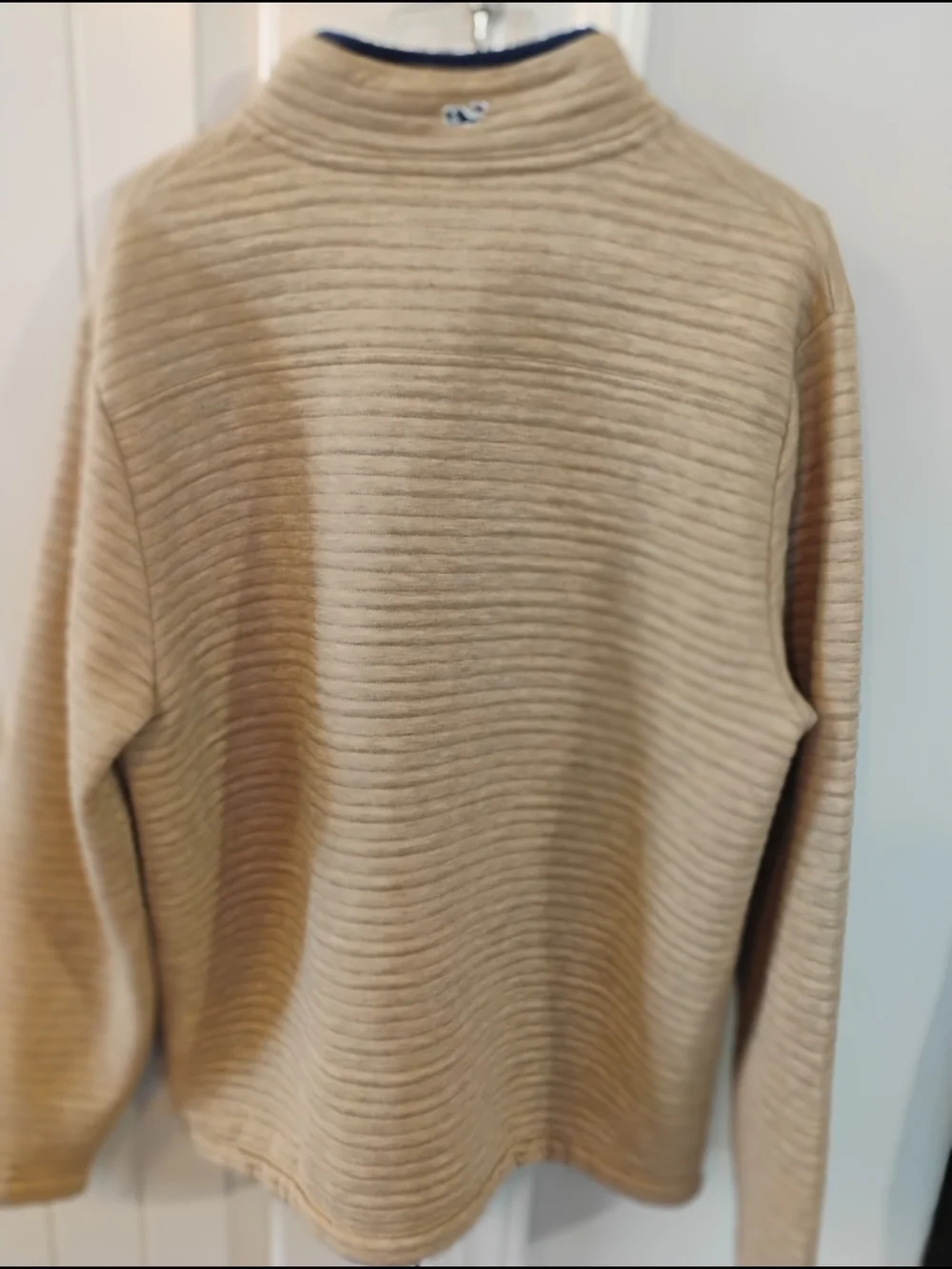 Vineyard Vines Tan and Navy Logo Pullover Mock Neck Size Medium